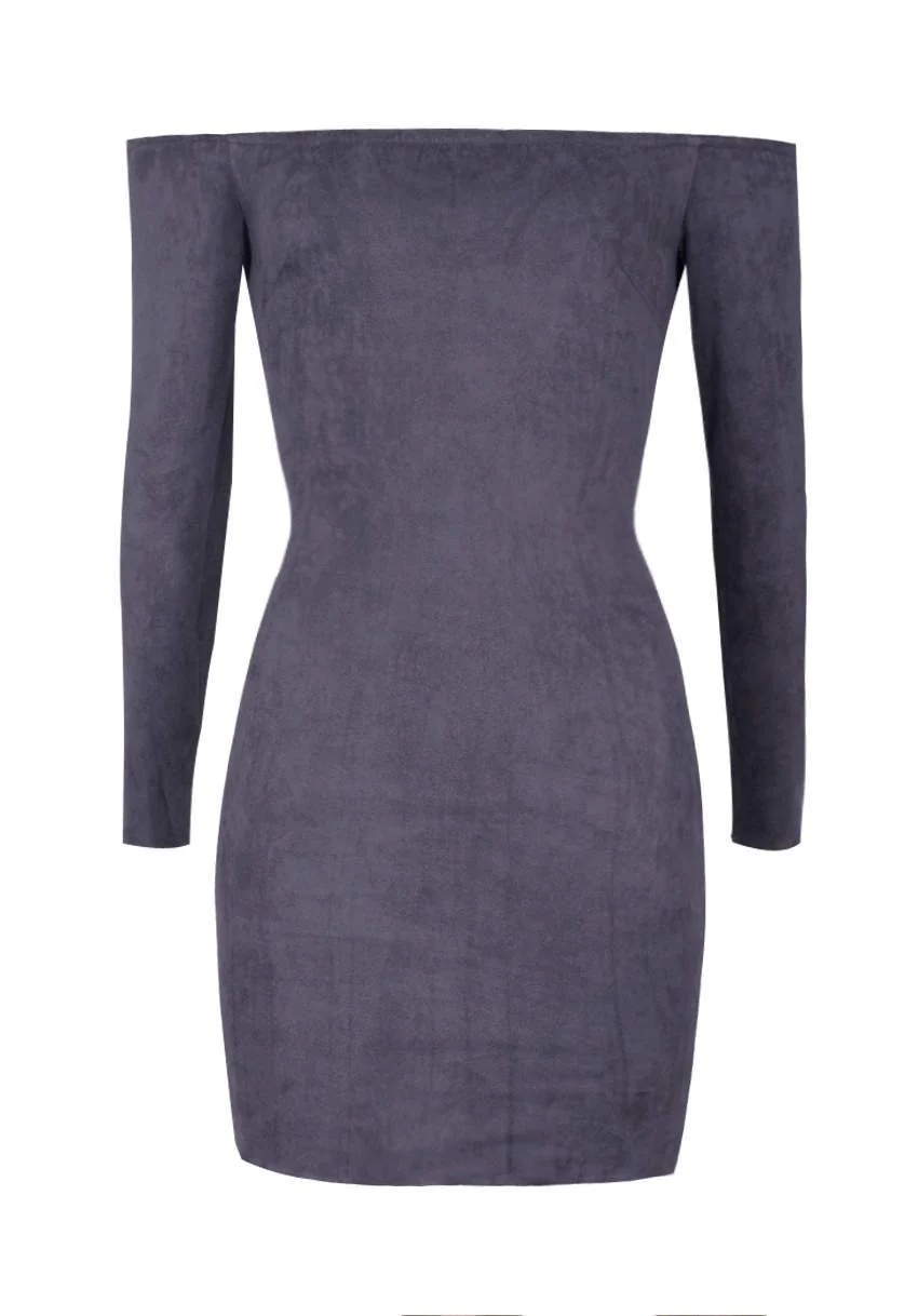 Dark Grey suede Bodycon dress - Image 4