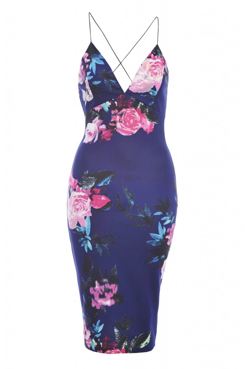 Deep V Front Floral Midi Dress - Image 5