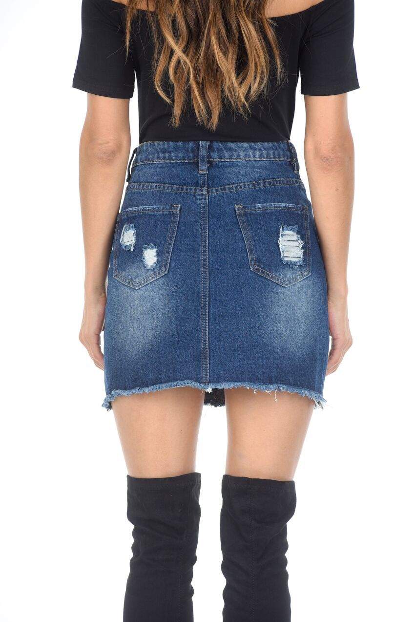 Denim Ripped Mini Skirt - Image 3