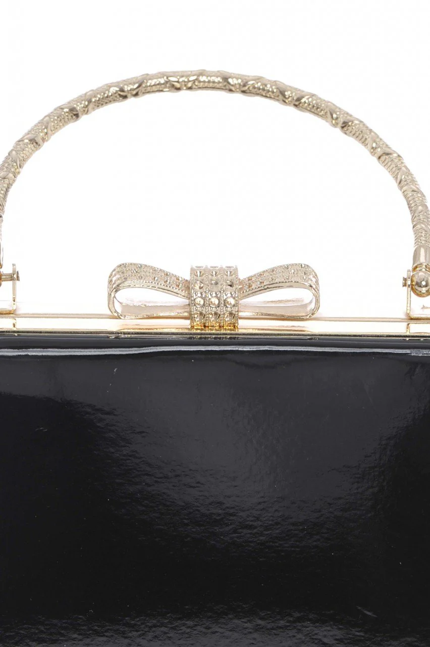 Detailed Handle  Patent Clutch Bag - Image 3