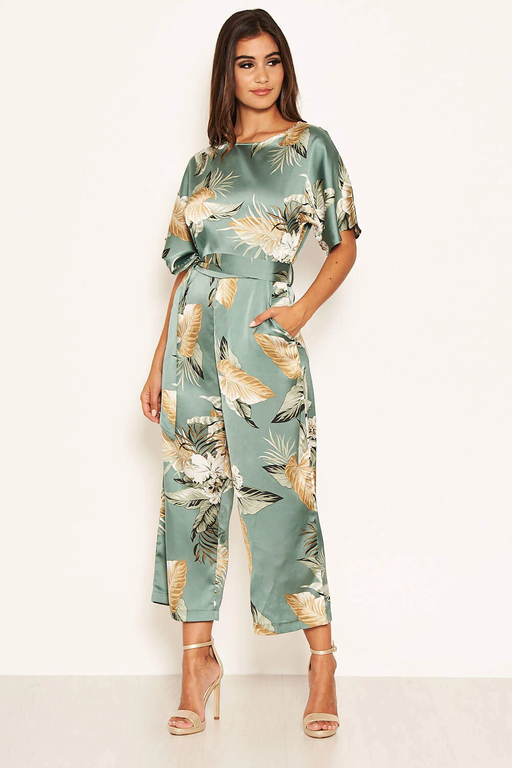 Duck Egg Floral Print Culotte Jumpsuit - Image 3