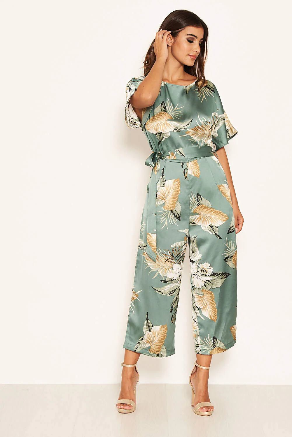 Duck Egg Floral Print Culotte Jumpsuit - Image 4