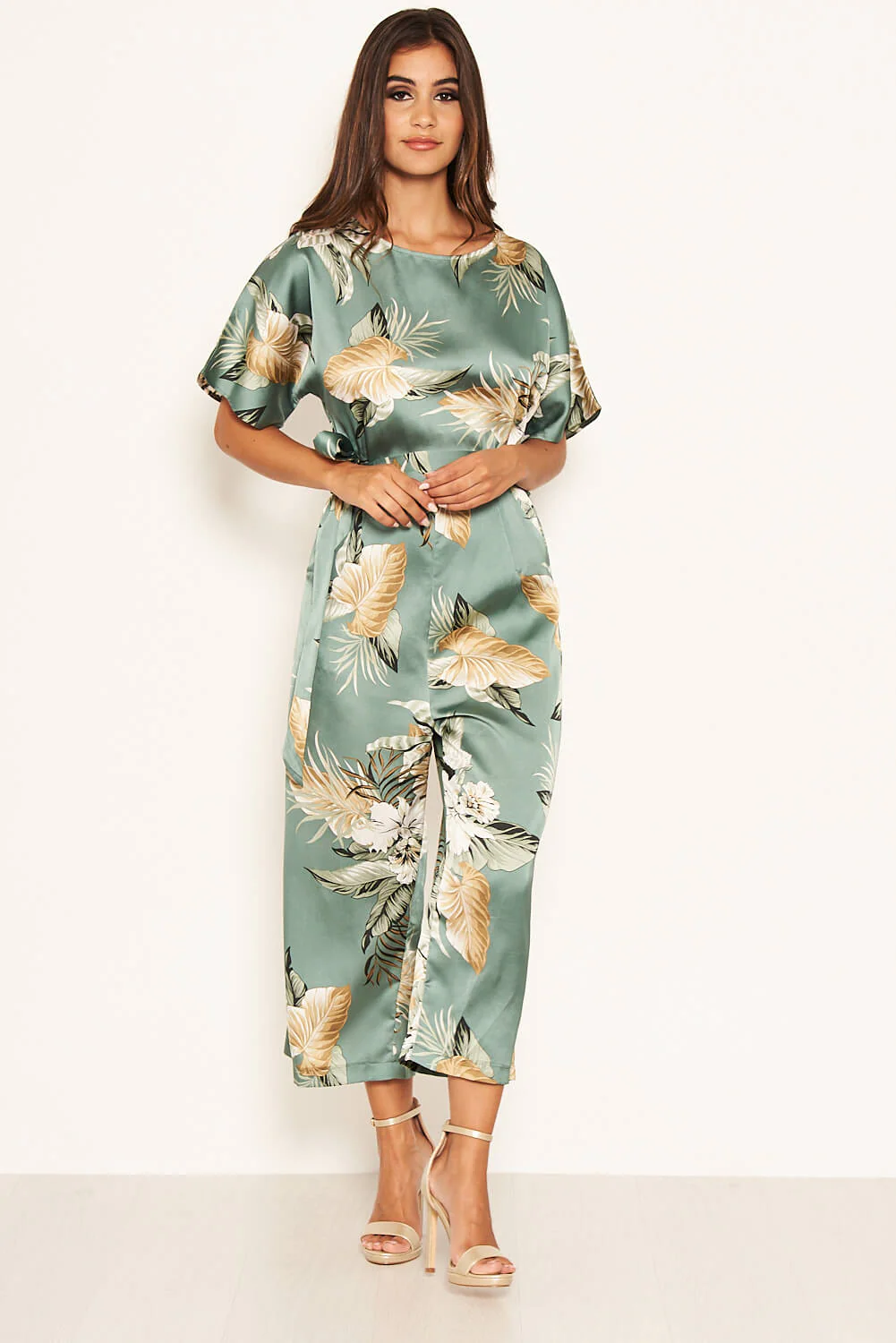 Duck Egg Floral Print Culotte Jumpsuit - Image 5