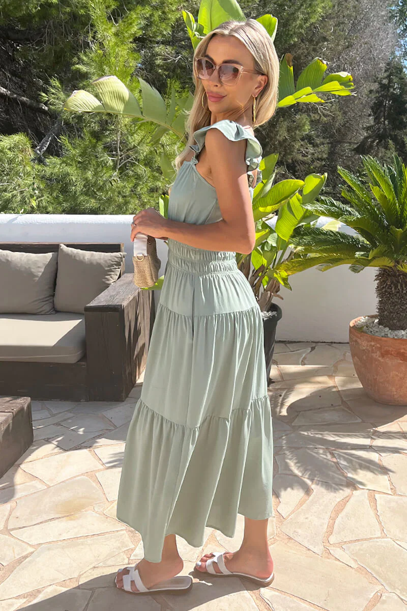 Duck Egg Frill Strap Smock Midi Dress - Image 4