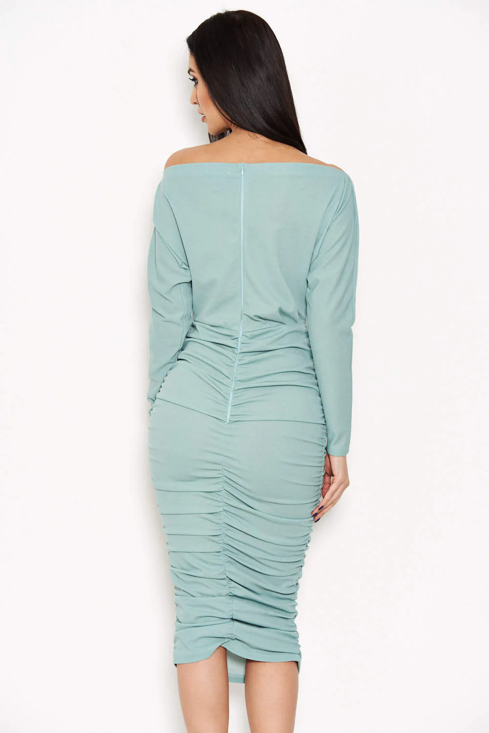 Duck Egg Off Shoulder Ruched Dress - Image 3