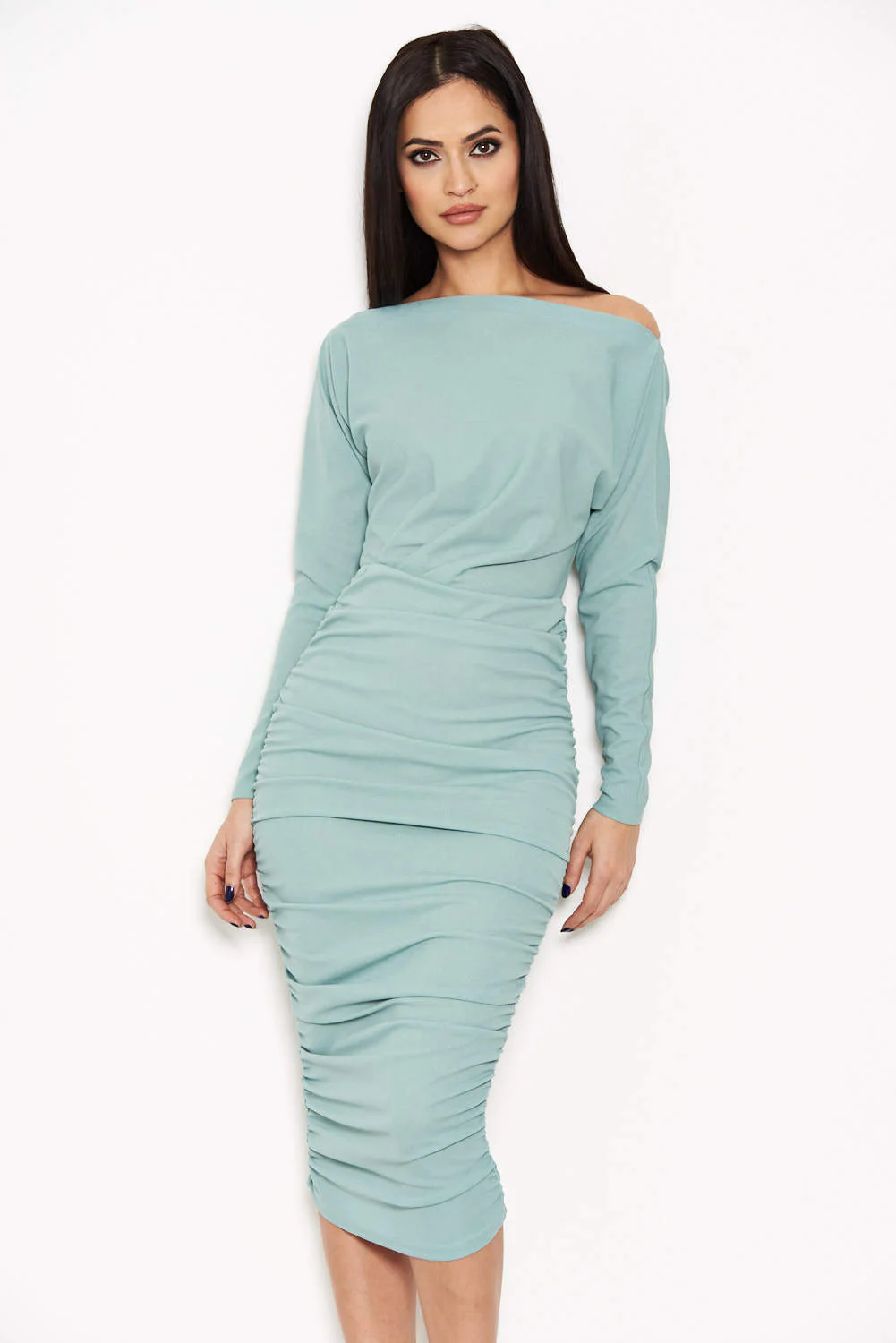 Duck Egg Off Shoulder Ruched Dress - Image 6