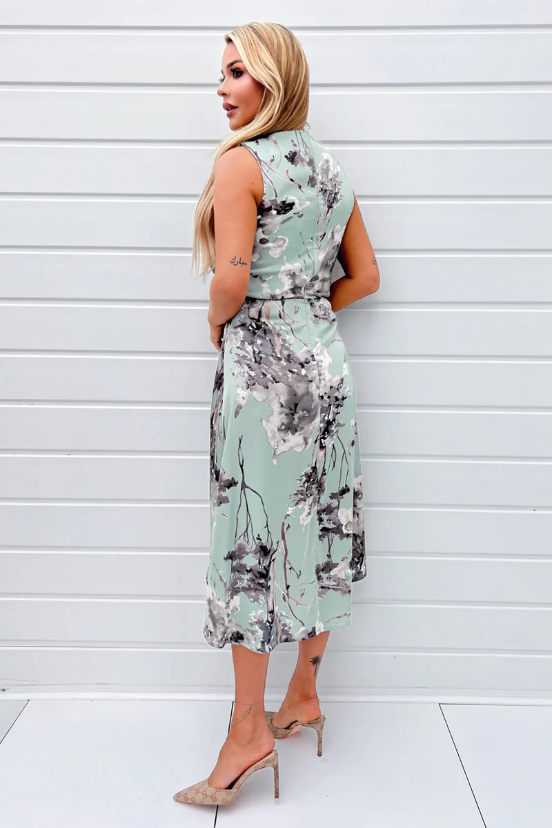 Duck Egg Print Gathered Midi Dress With Shoulder Pads - Image 4