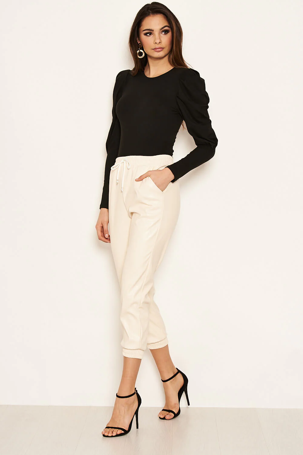 Ecru Faux Leather Joggers - Image 4