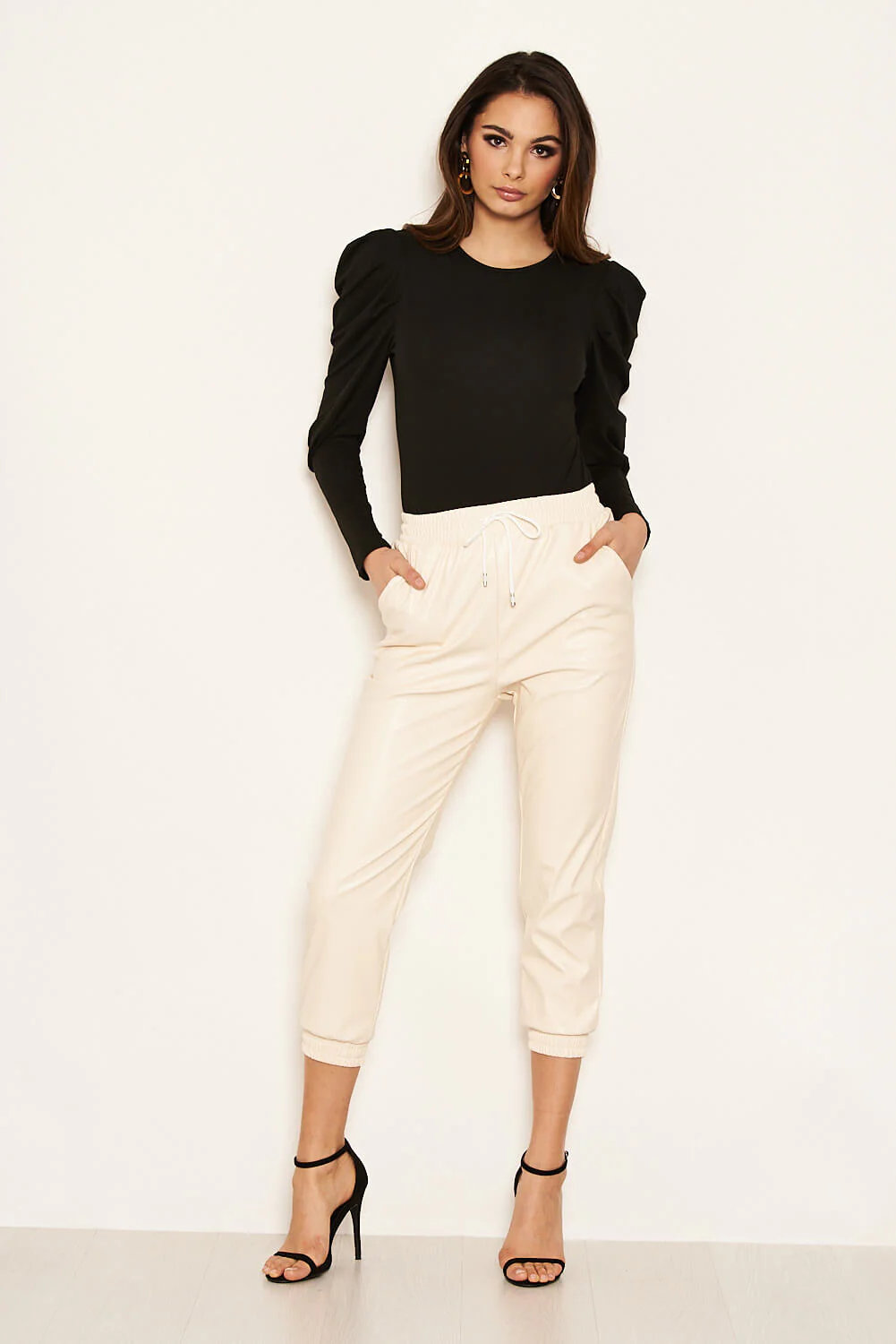 Ecru Faux Leather Joggers - Image 5
