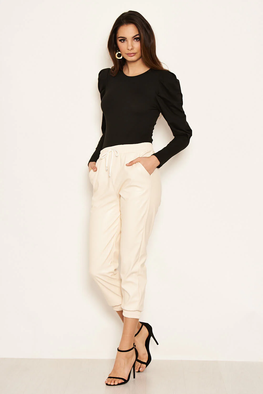 Ecru Faux Leather Joggers - Image 7