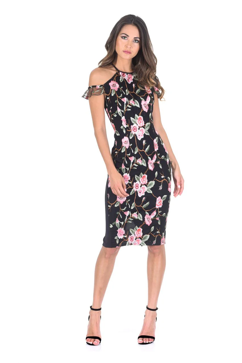 Embroidered Midi Dress with Frill Detail - Image 2