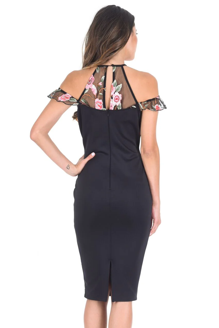 Embroidered Midi Dress with Frill Detail - Image 3