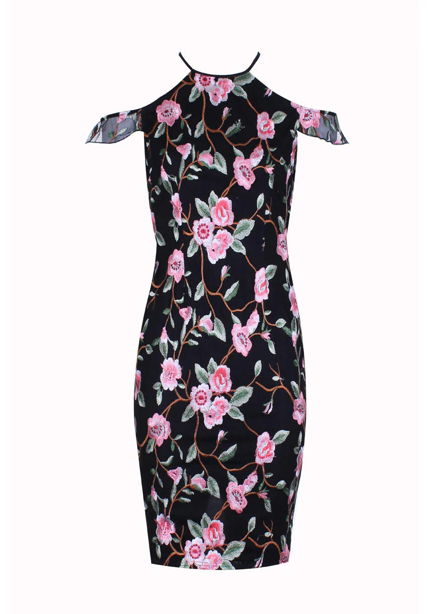 Embroidered Midi Dress with Frill Detail - Image 4