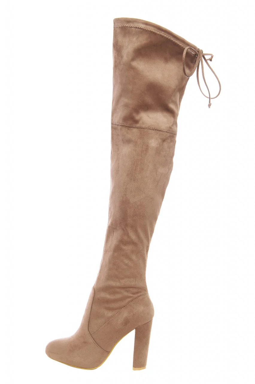 Faux Suede Knee High Heeled Boots - Image 2