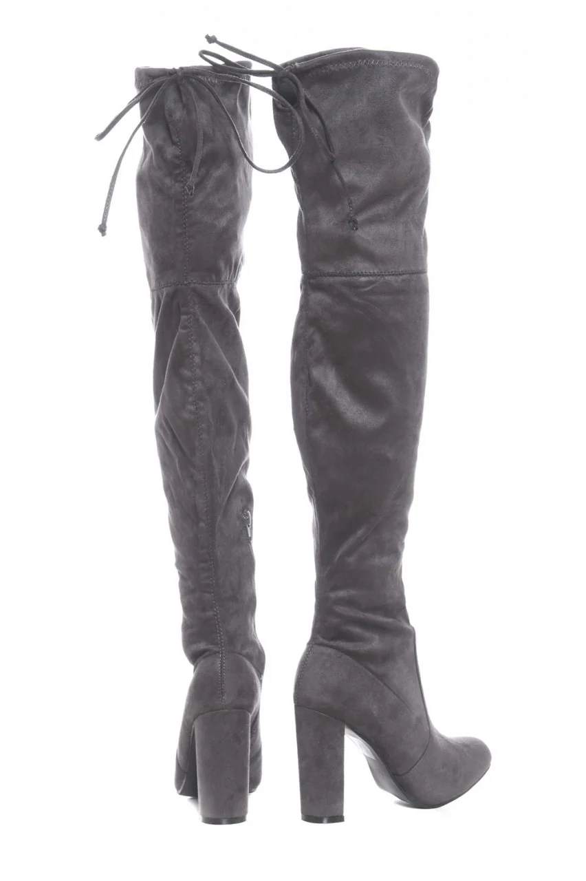 Faux Suede Knee High Heeled Boots - Image 3