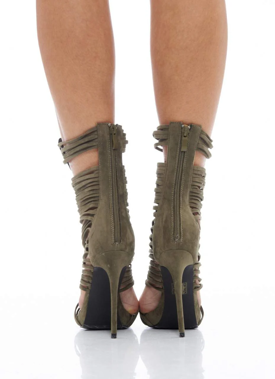 Faux  Suede Multi Strap Heels - Image 3