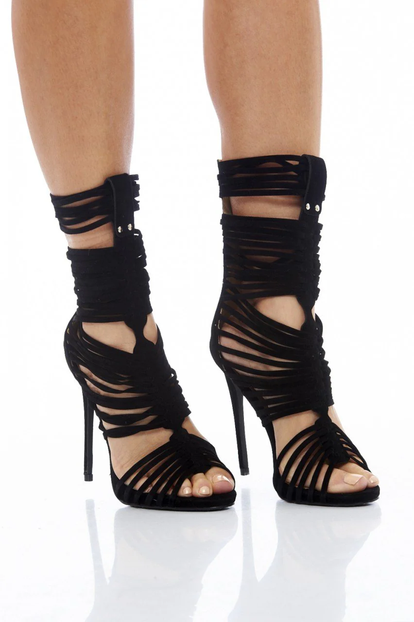 Faux Suede Multi Strap Heels - Image 2