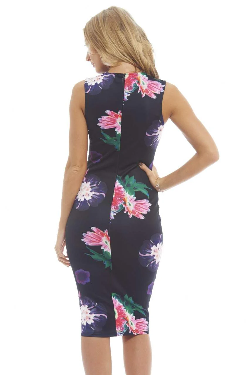 Floral Bodycon Midi With Mesh Insert - Image 4