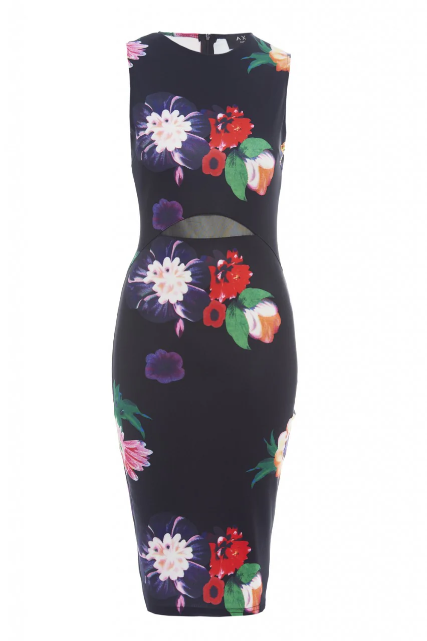 Floral Bodycon Midi With Mesh Insert - Image 5