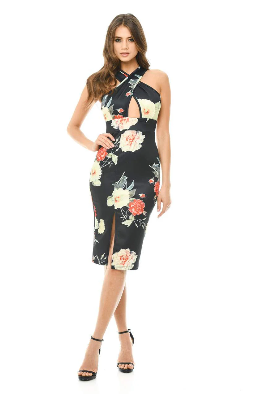 Floral Cross Front Midi Dress - Image 2