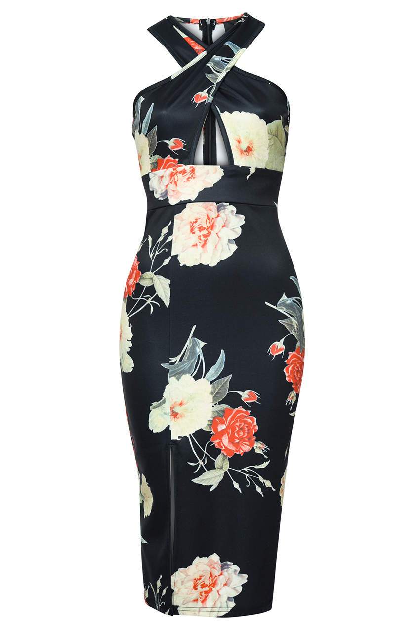 Floral Cross Front Midi Dress - Image 4