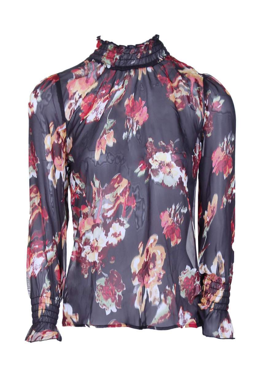 Floral Frill Black High Neck Top - Image 4