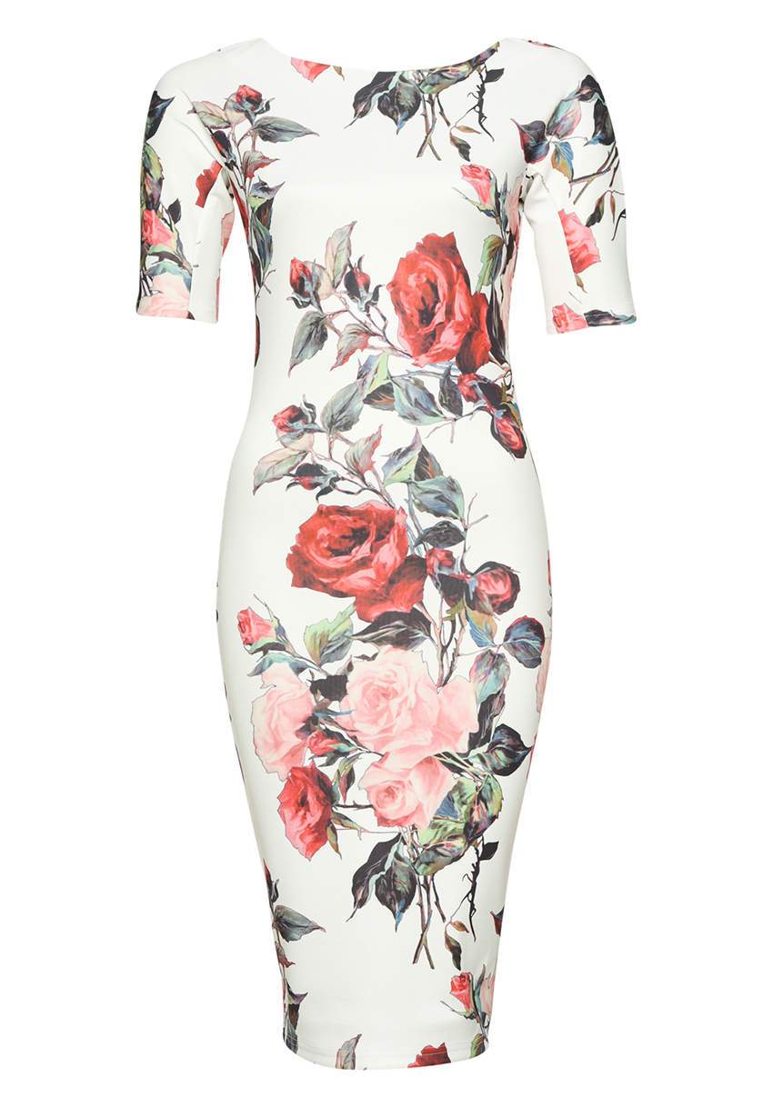 Floral Midi Bodycon Short Sleeve Dress - Image 2