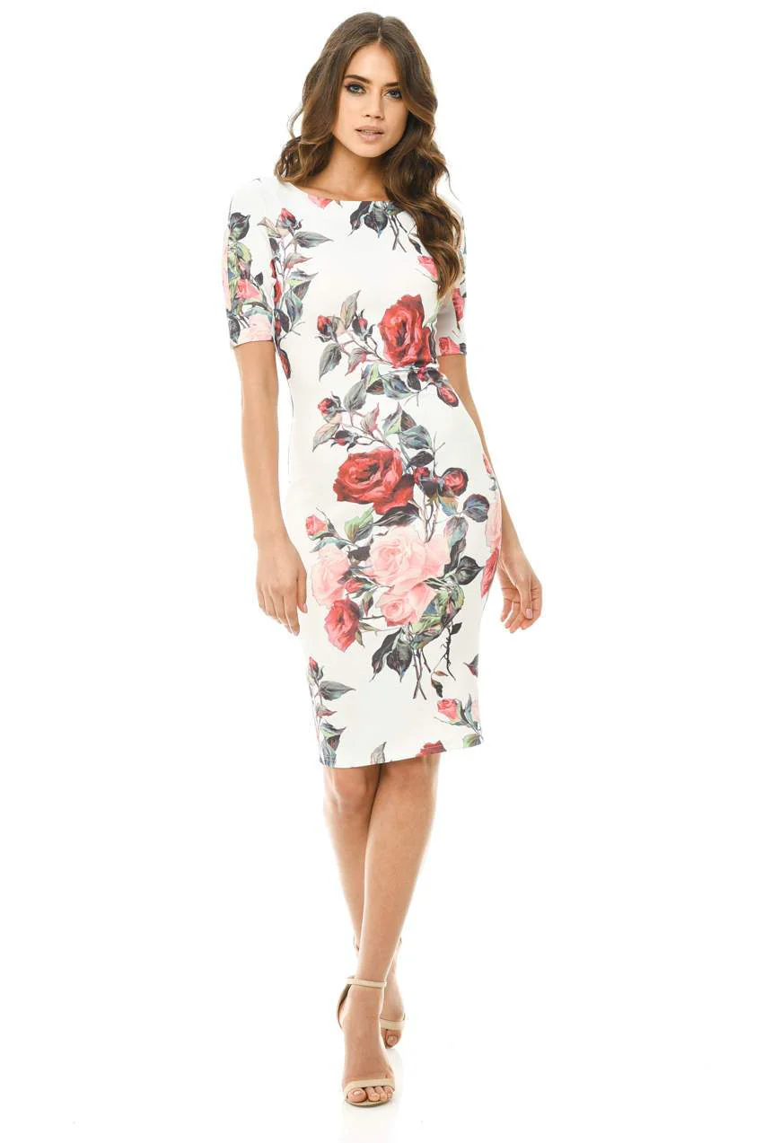 Floral Midi Bodycon Short Sleeve Dress - Image 3