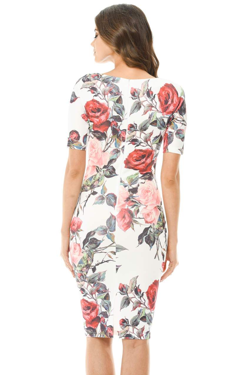 Floral Midi Bodycon Short Sleeve Dress - Image 4