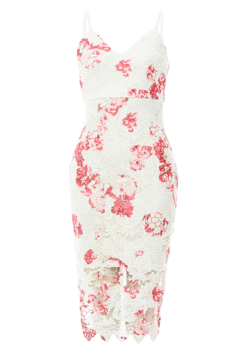 Floral Printed Crochet Midi Dress - Image 4