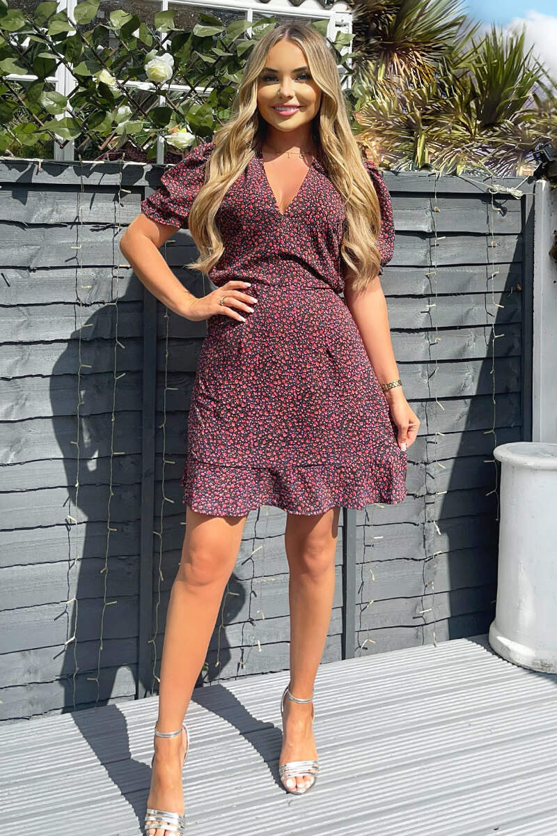 Floral Printed Short Sleeve Mini Skater Dress - Image 2