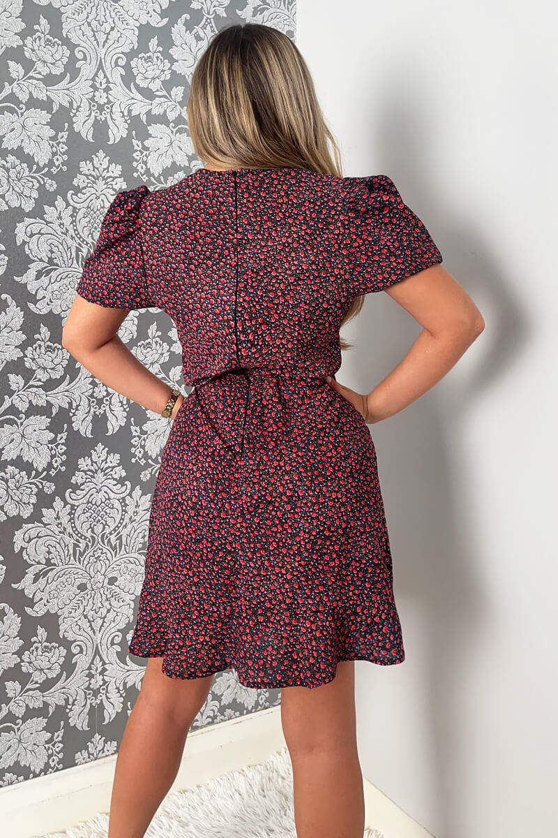 Floral Printed Short Sleeve Mini Skater Dress - Image 4