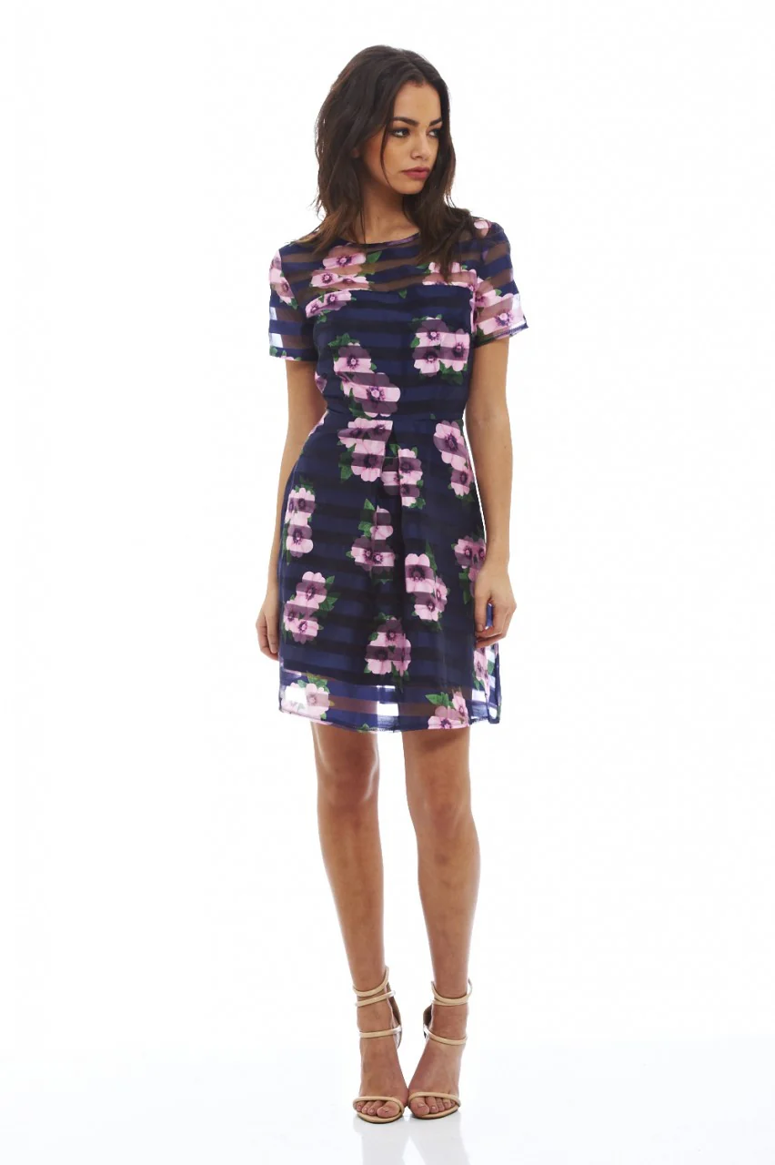 Floral Striped Skater Dress - Image 2