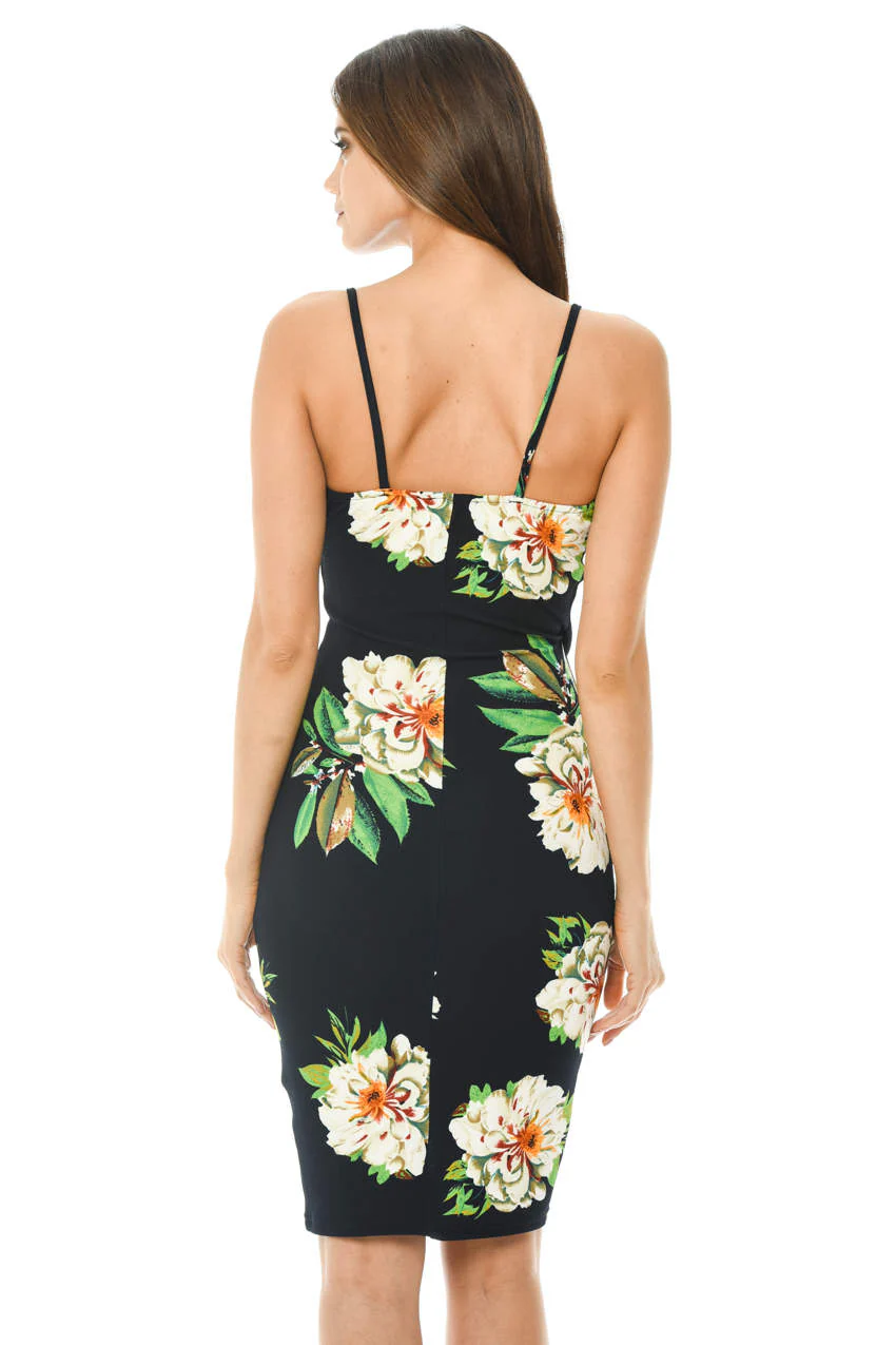 Floral Wrap Front Bodycon Dress - Image 3