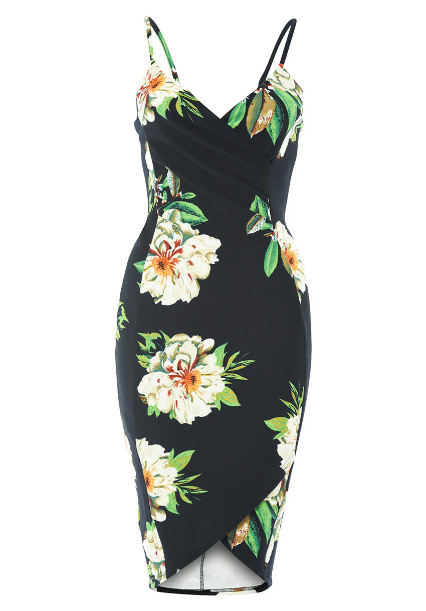 Floral Wrap Front Bodycon Dress - Image 4