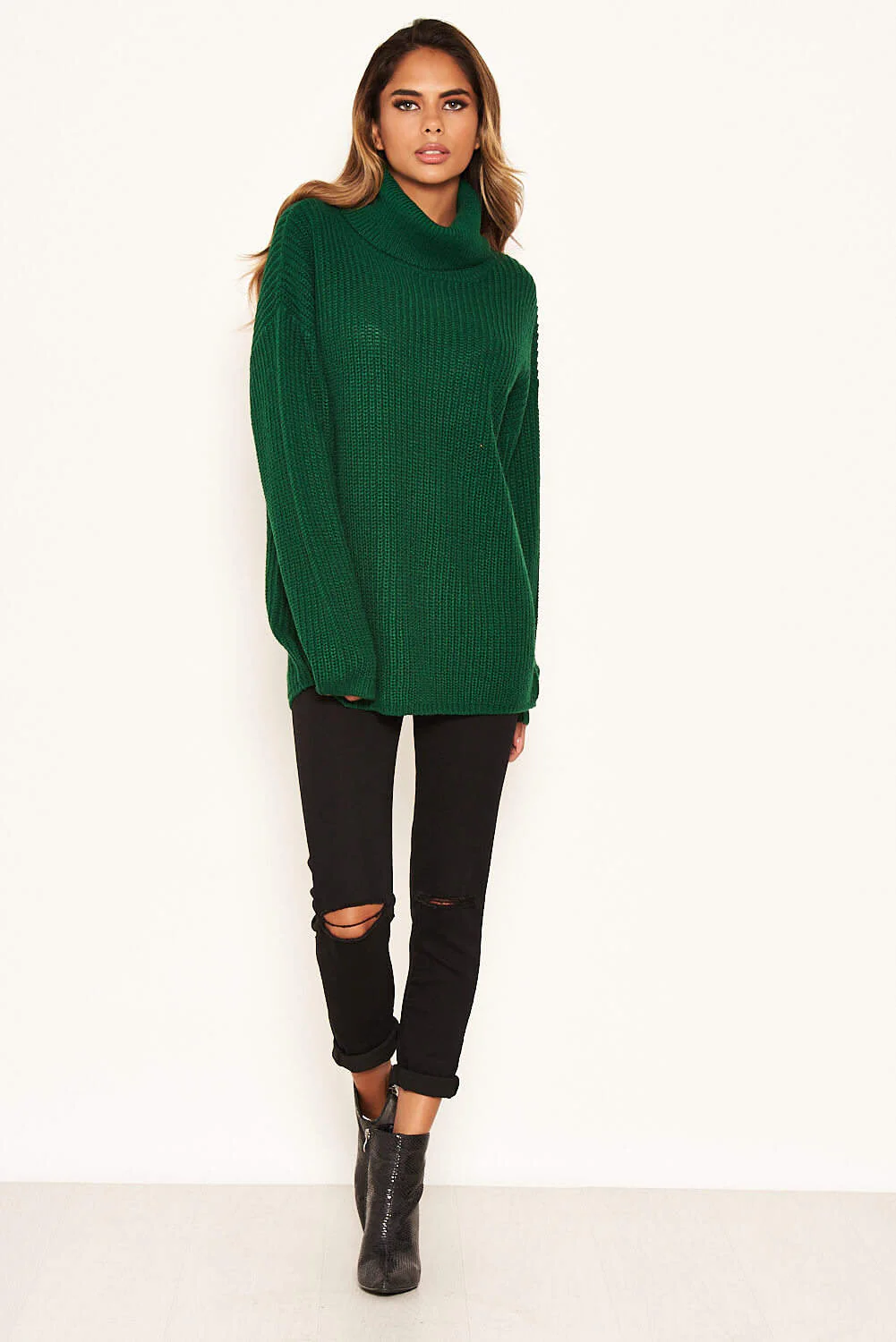Forest Green Roll Neck Knit Jumper - Image 2