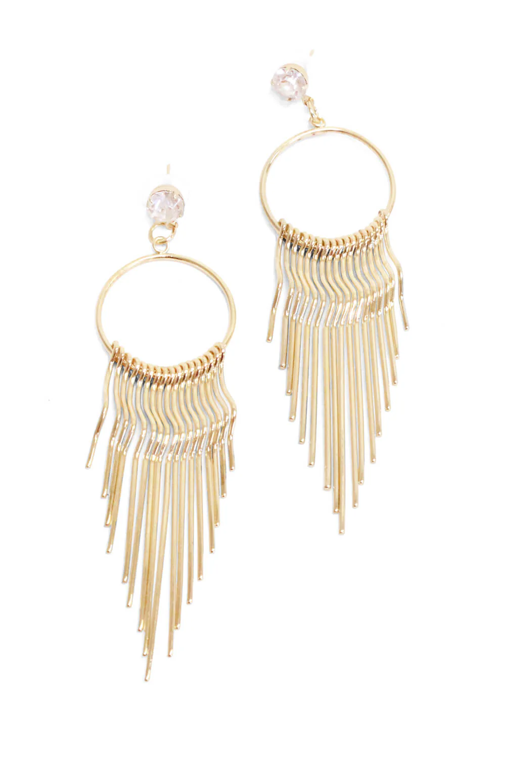 Gold Circle Diamante Drop Spiky Earrings - Image 2
