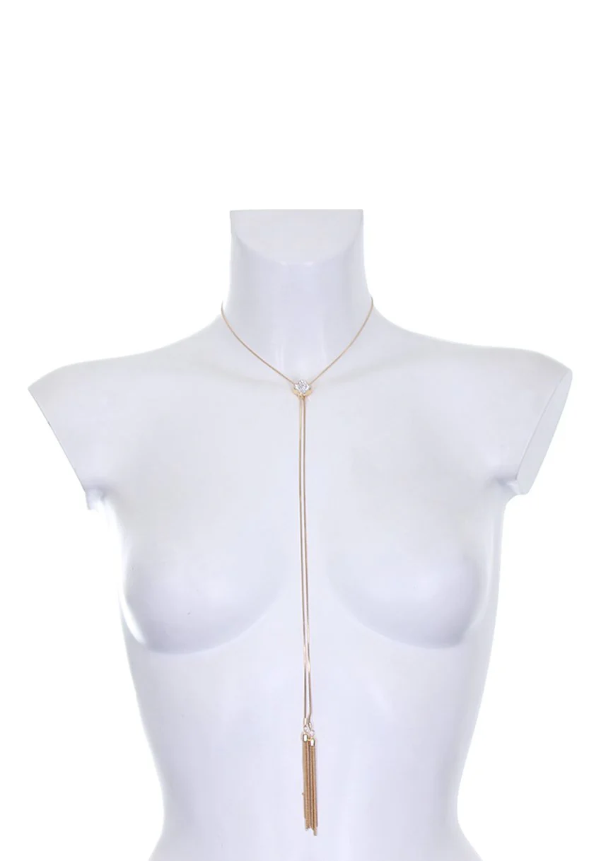 Gold Diamante Lariat Necklace