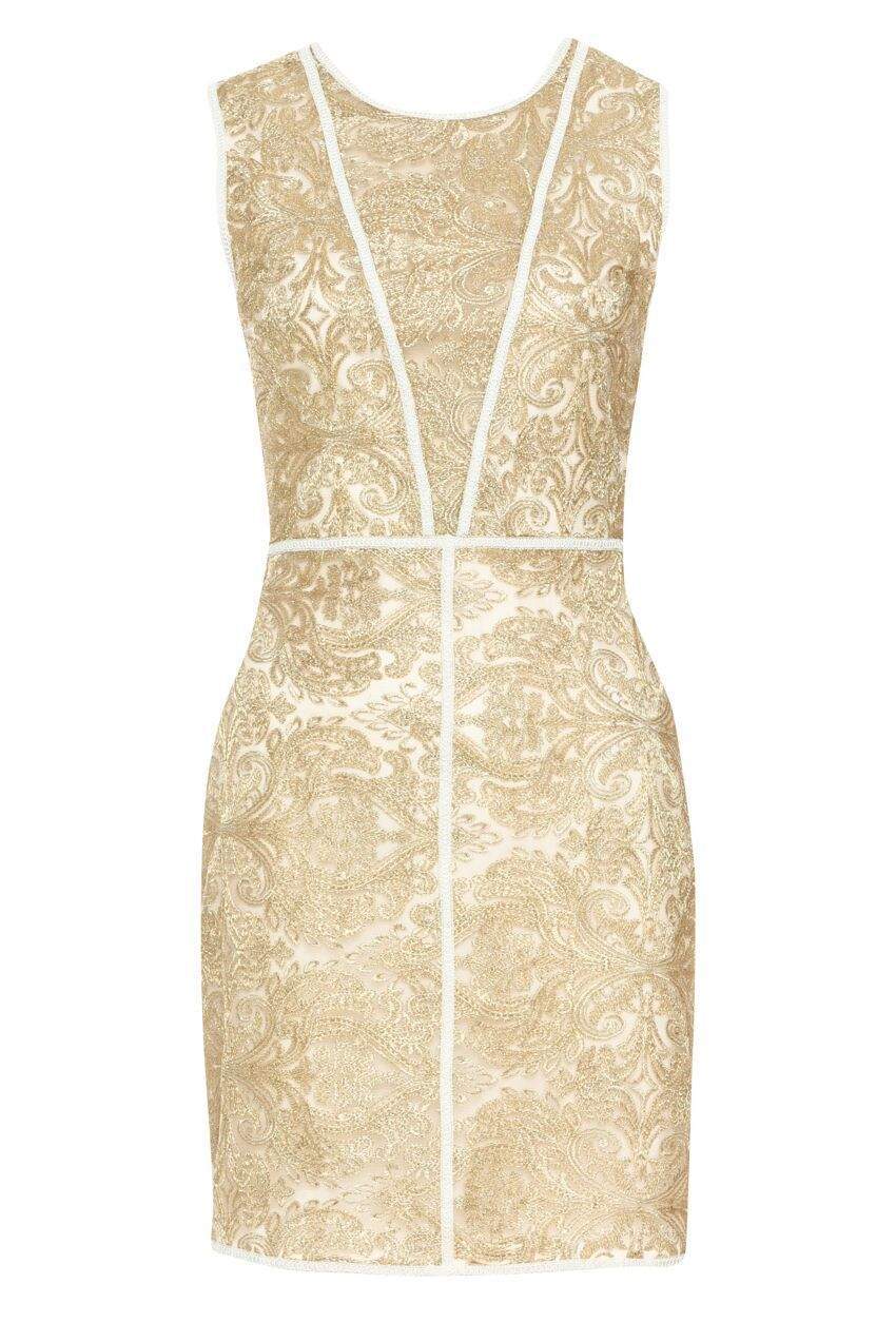 Gold Embroidered A Line Dress - Image 4