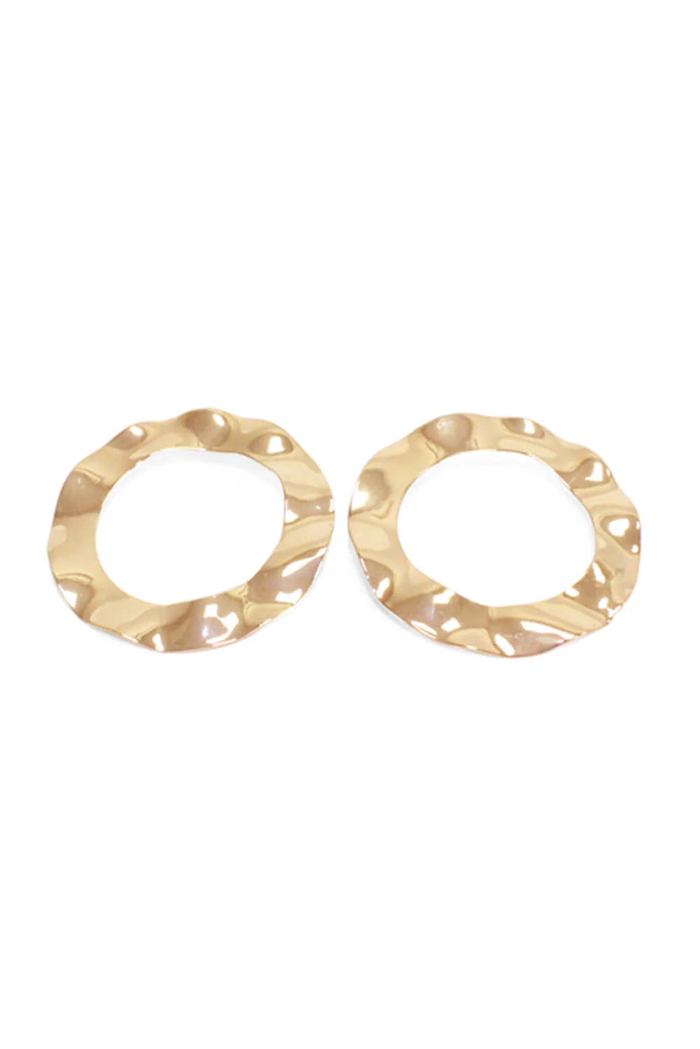 Gold Large Circle Hammered Earrings - Image 2