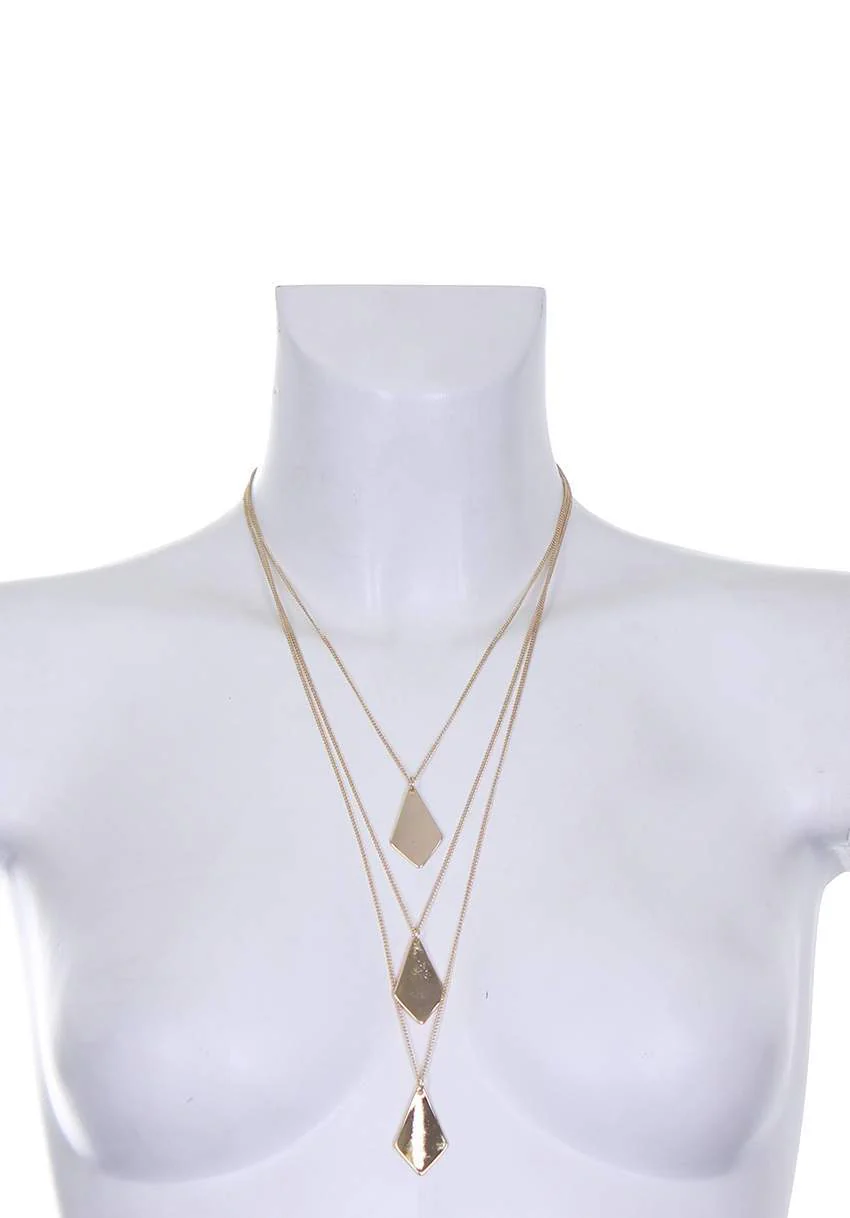 Gold Layered Necklace with Diamond Pendant