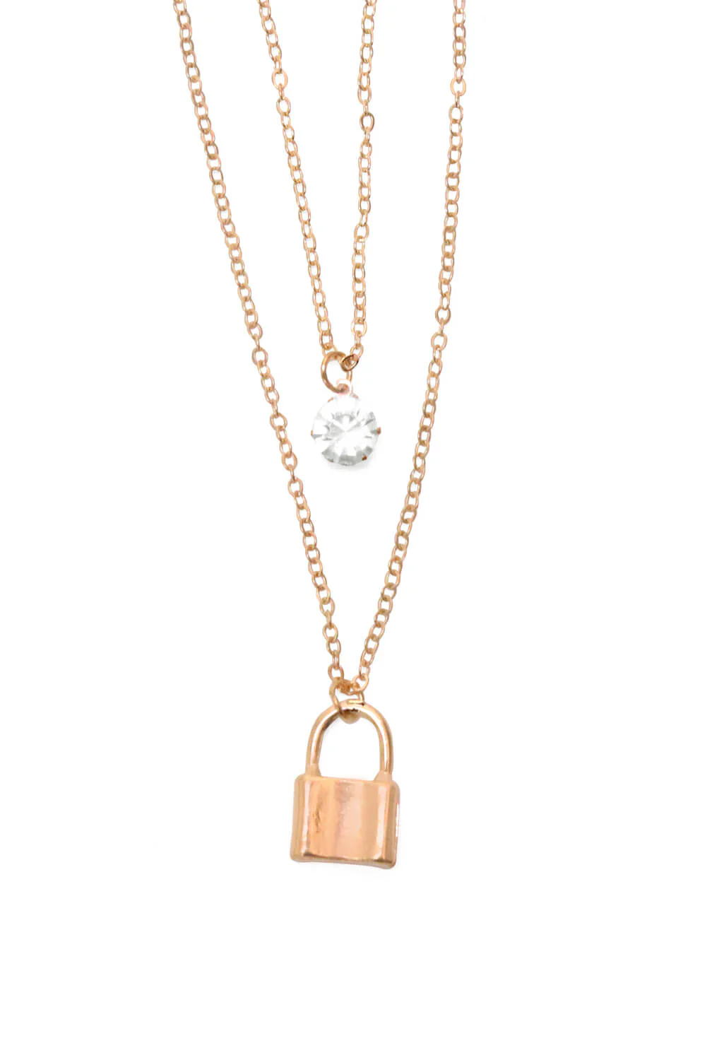 Gold Padlock And Diamante Layered Necklace - Image 2