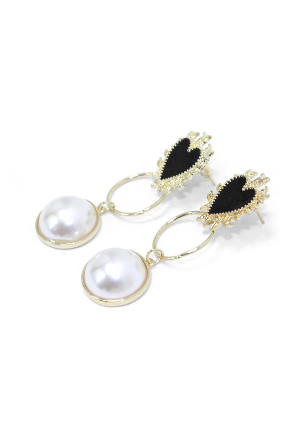 Gold Pearl Heart Long Earrings - Image 2