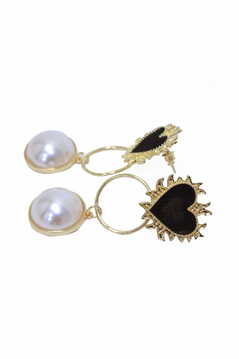 Gold Pearl Heart Long Earrings - Image 3