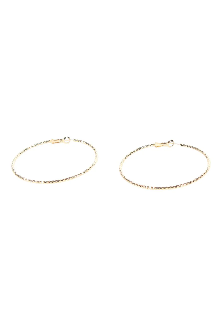 Gold Textured Hoop Earrings - Image 2
