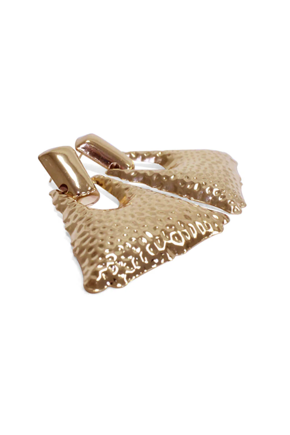 Gold Triangle Textured Earrings - Image 2