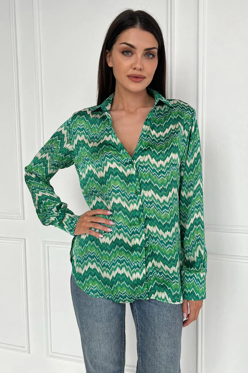 Green Abstract Printed Long Sleeve Shirt - Image 4