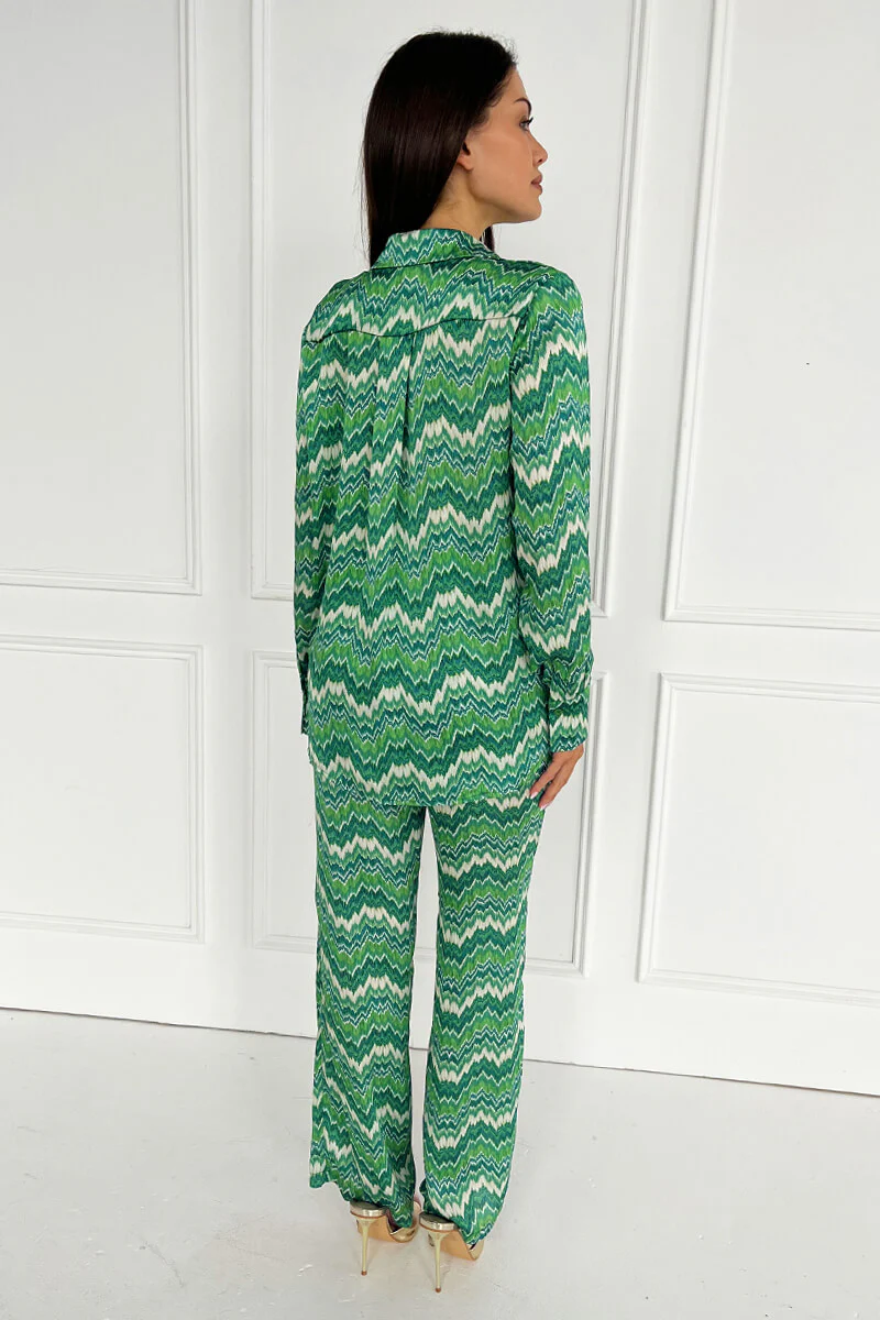 Green Abstract Printed Long Sleeve Shirt - Image 6