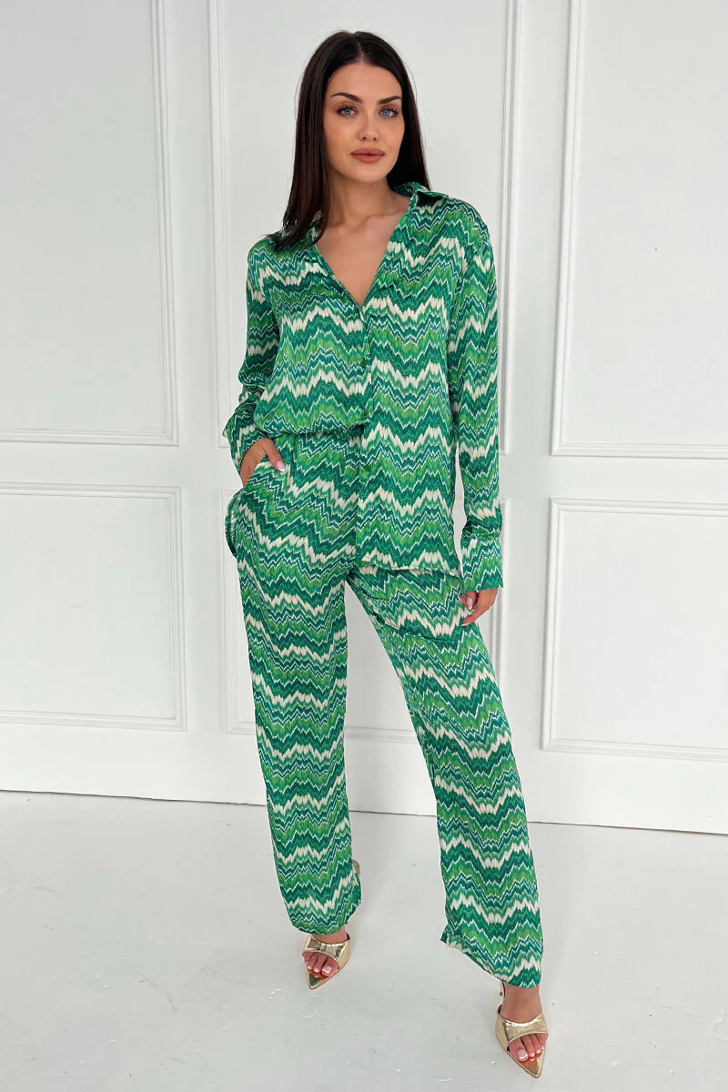 Green Abstract Printed Trousers - Image 2