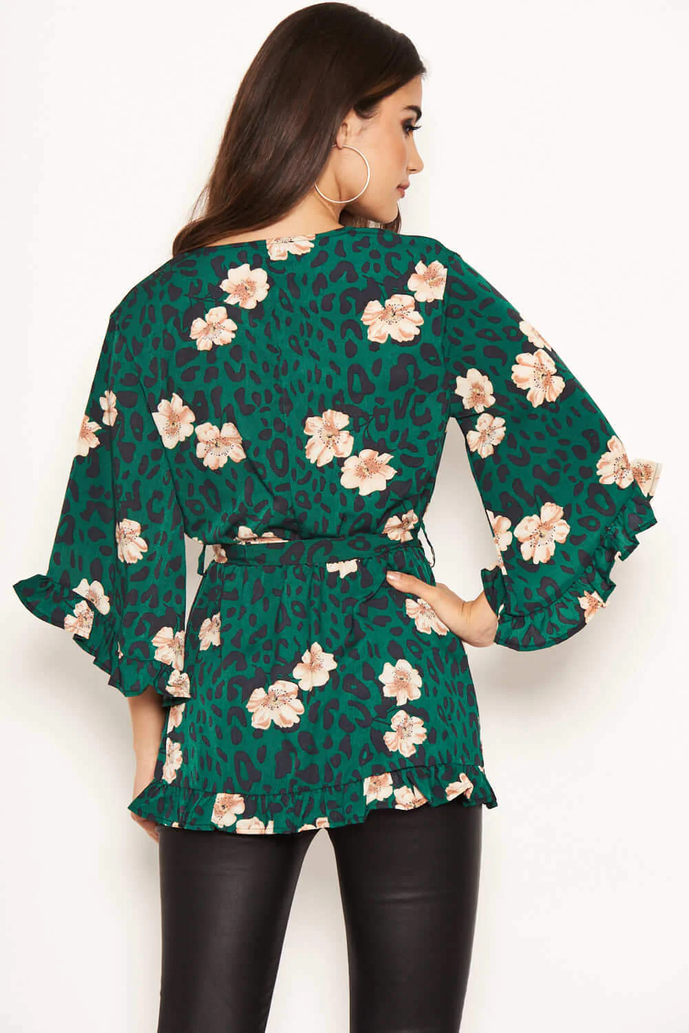Green Animal Print Wrap Top - Image 4